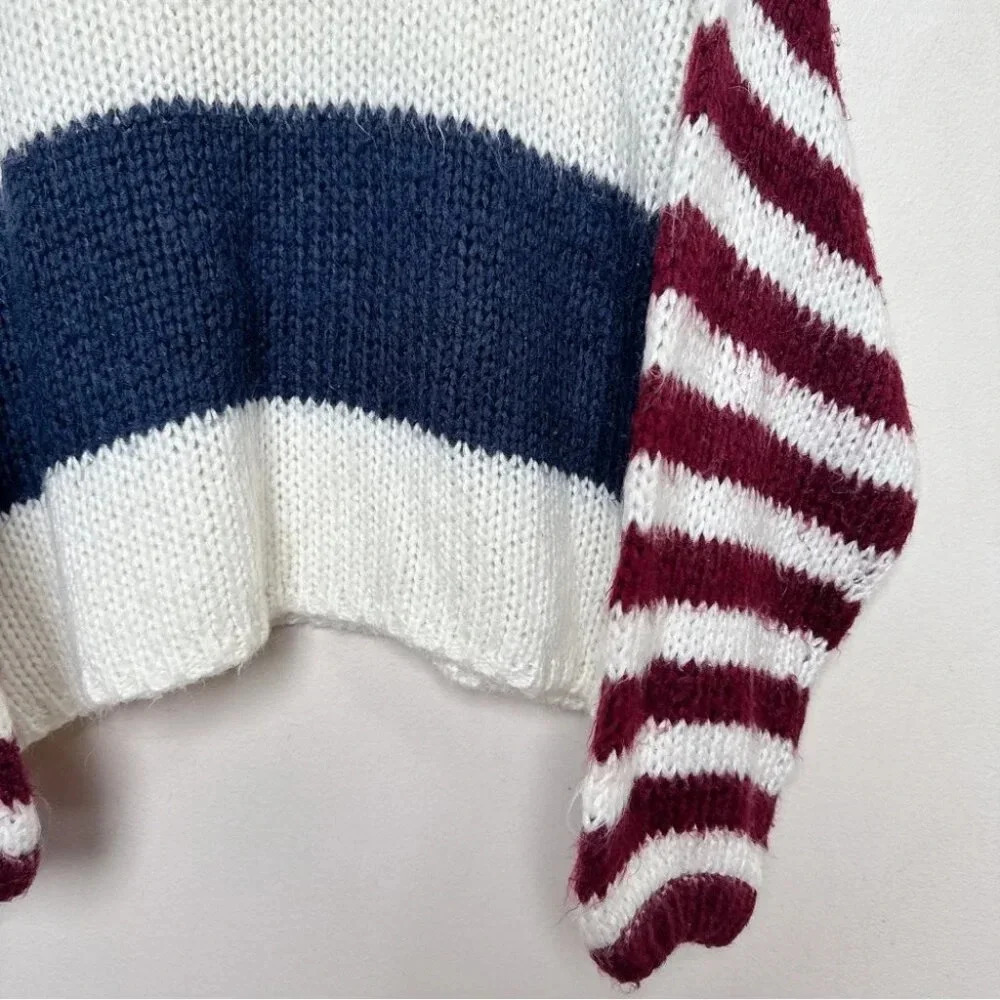 Lovestitch Womens Medium Striped Colorblock Crew Neck Sweater - Picture 8 of 16